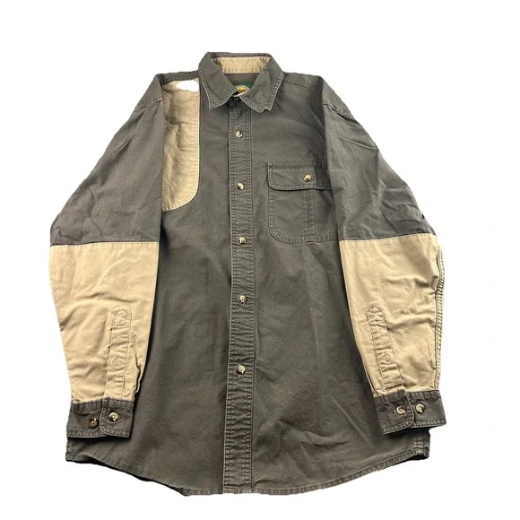Cabelas Canvas Shooting Shirt Youth XL Hunting Shoulder Pad Green Field Safari - Picture 1 of 13